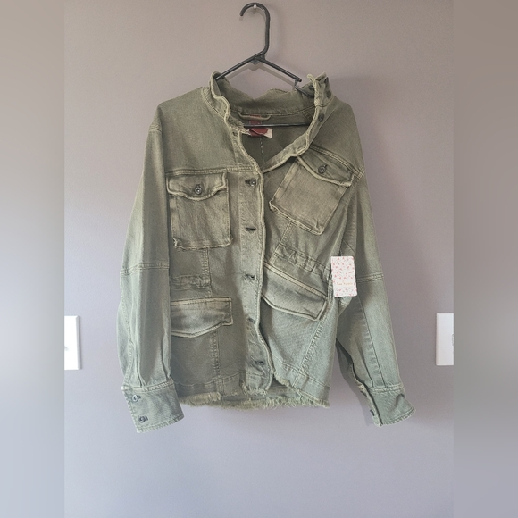 Free People Harley Military Shirt Jacket Army Washed Olive Green Womens Small - Picture 2 of 10